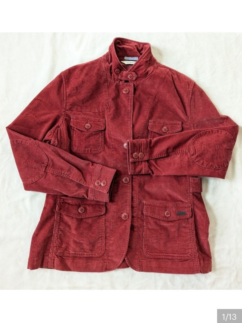 L.L. Bean Women's Red Corduroy Chore Jacket Sz L Cargo Pockets Farm Workwear